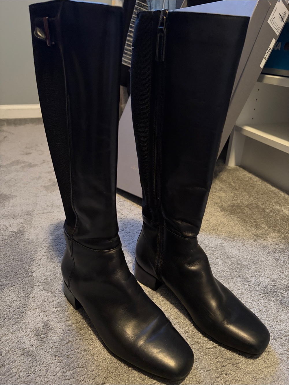 Aquatalia Black Leather Knee-High Heeled Boots